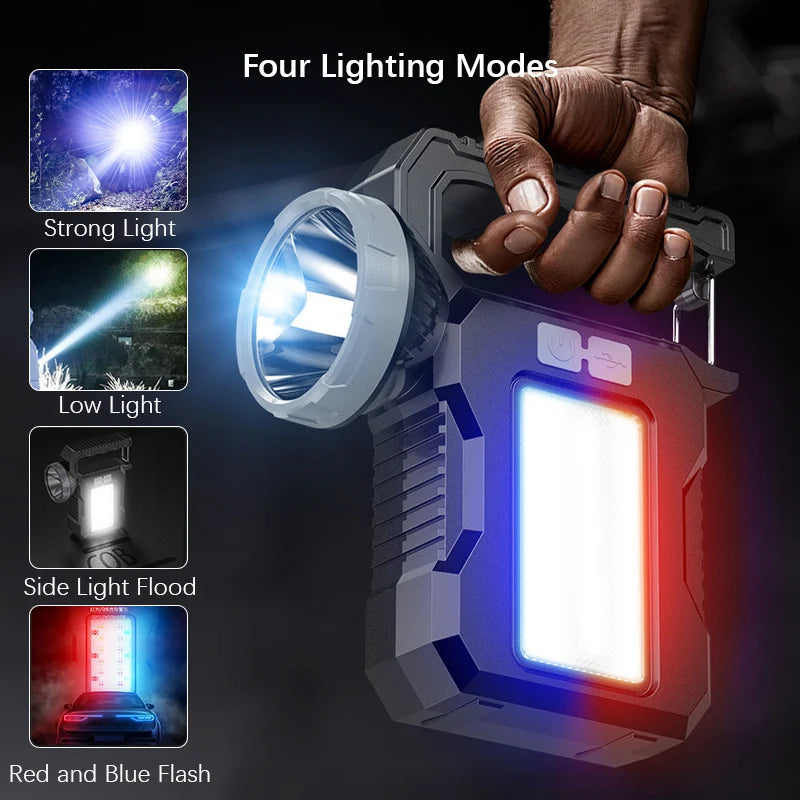 Lampe de poche solaire Portable puissante et Rechargeable, projecteur avec COB, lampe de travail, lanterne de Camping en plein air, randonnée, pêche