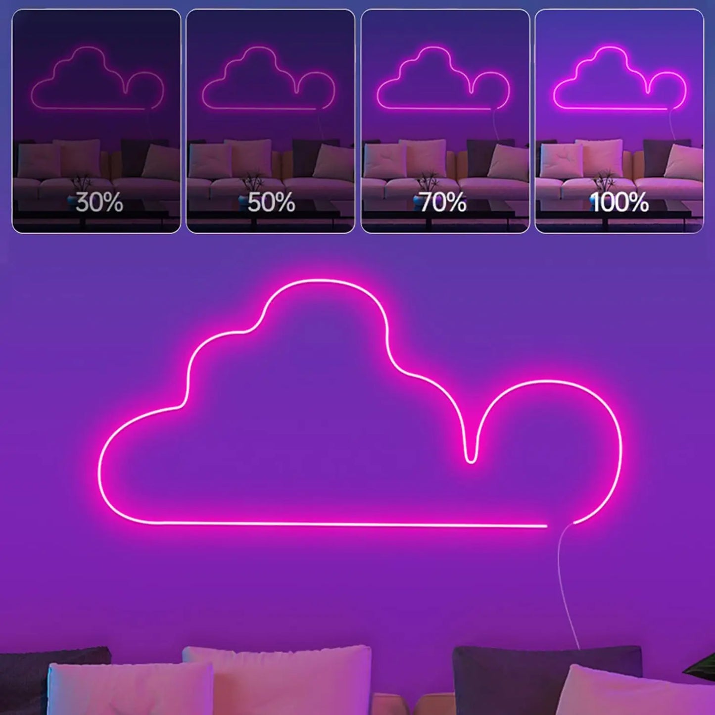 Lampe néon nuage rose réglable en intensité pour décoration murale moderne