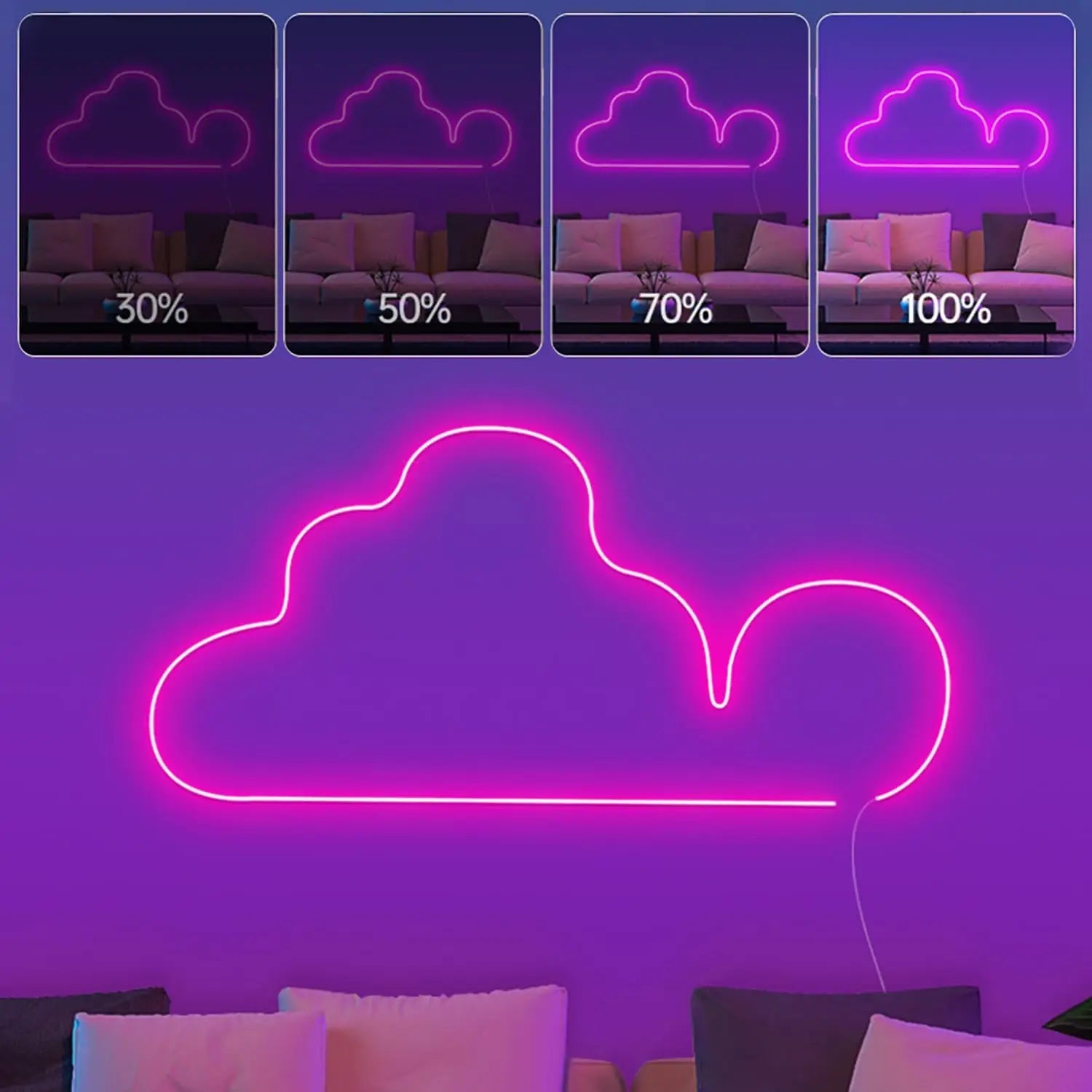 Lampe néon nuage rose réglable en intensité pour décoration murale moderne