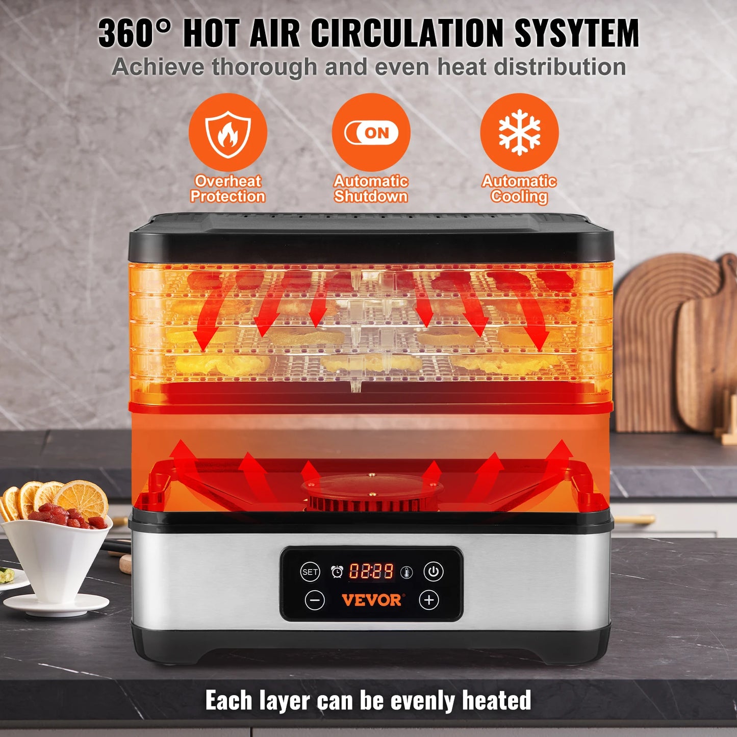 SucceBuy – déshydrateur alimentaire électrique à 5 plateaux, 300W, en acier inoxydable, avec minuterie et température réglables numériques