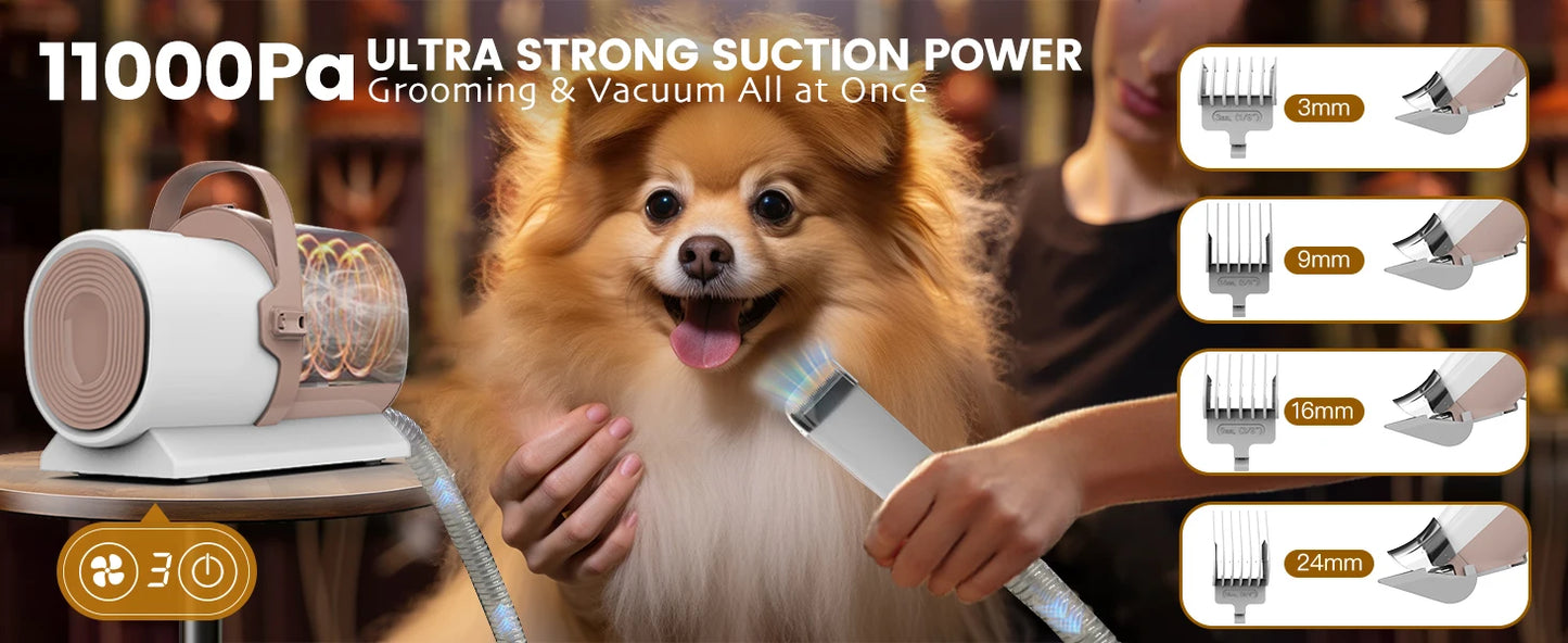 AIRROBO PG50 Kit de toilettage pour chiens, aspirateur de toilettage pour chiens 5 en 1, poussière 2,5 L, 11 000 Pa, super aspiration pour poils d'animaux, faible bruit