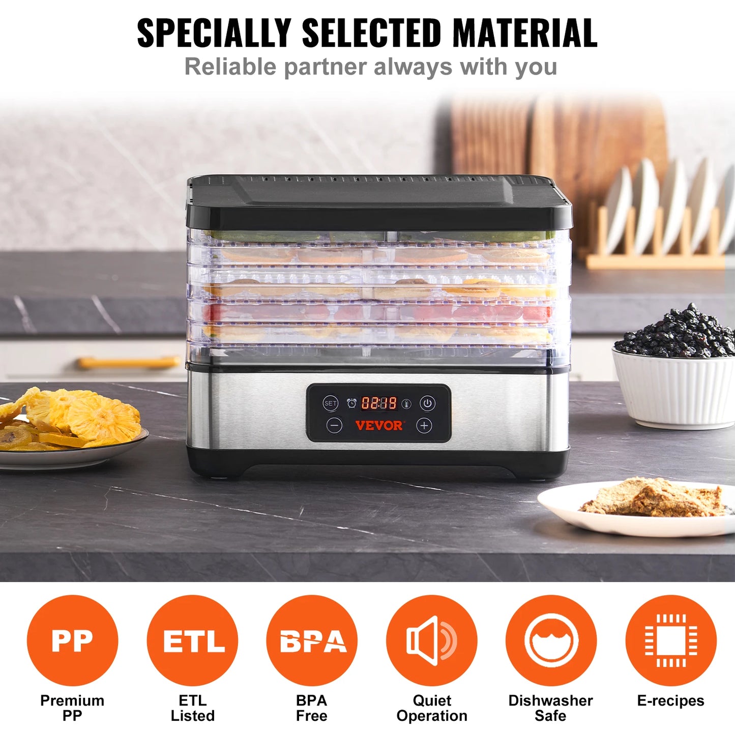 SucceBuy – déshydrateur alimentaire électrique à 5 plateaux, 300W, en acier inoxydable, avec minuterie et température réglables numériques