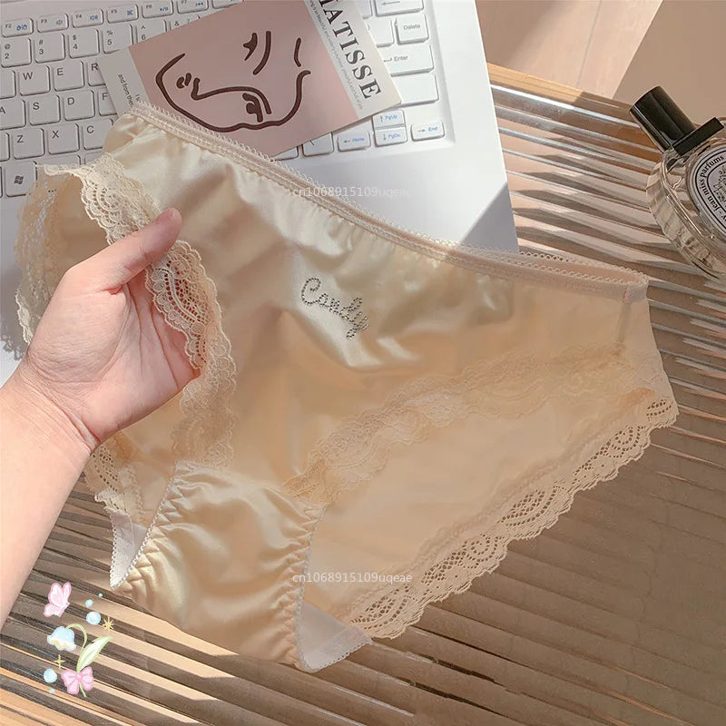 Nouveau Satin dentelle femmes culottes Style français sous-vêtements femmes été mince caleçon taille basse fesses levage dames slips