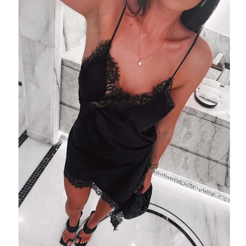 MUJER 2025 dentelle robe femme noir dos nu robes courtes pour les femmes asymétrique fête femmes robe d'été Satin robes Sexy