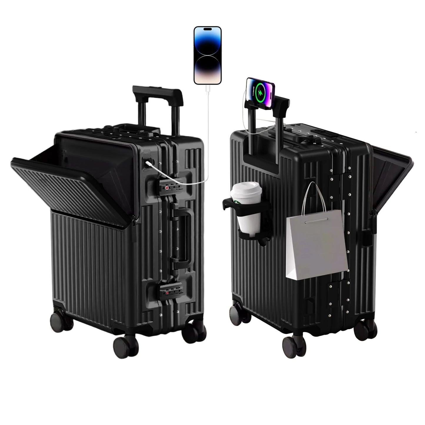 Valise rigide AIWEINY avec cadre en aluminium léger, 360 °   Valise de voyage/sur roulettes silencieuses, avec serrure TSA, avec port USB, 20/24/27 pouces