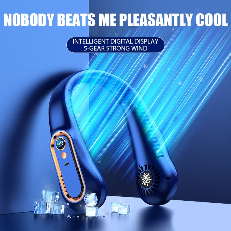 Ventilateur portable mains libres sans pales à suspendre au cou, mini-ventilateur avec affichage numérique, alimentation USB pour extérieur, randonnée, camping