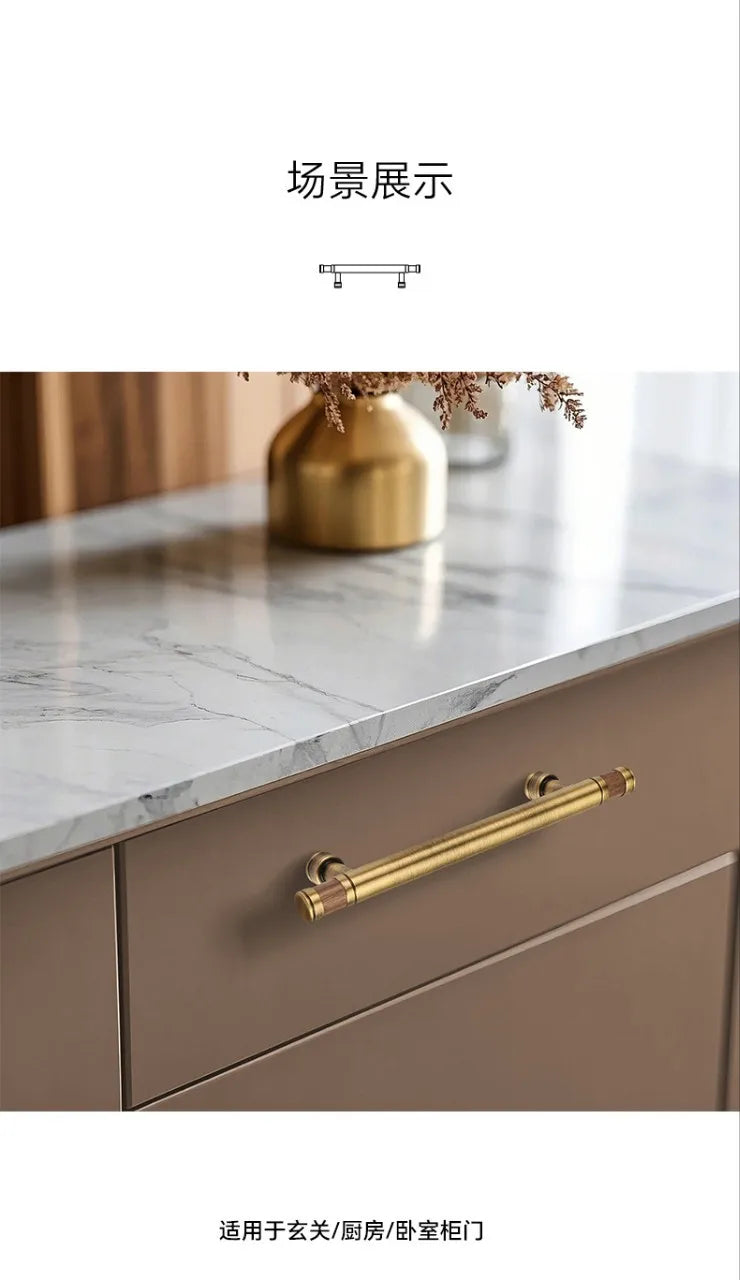 Nouvelle poignée de porte d'armoire en noyer de style chinois – Bouton rond monotrou en laiton et bois nordique en or pour tiroirs et meubles