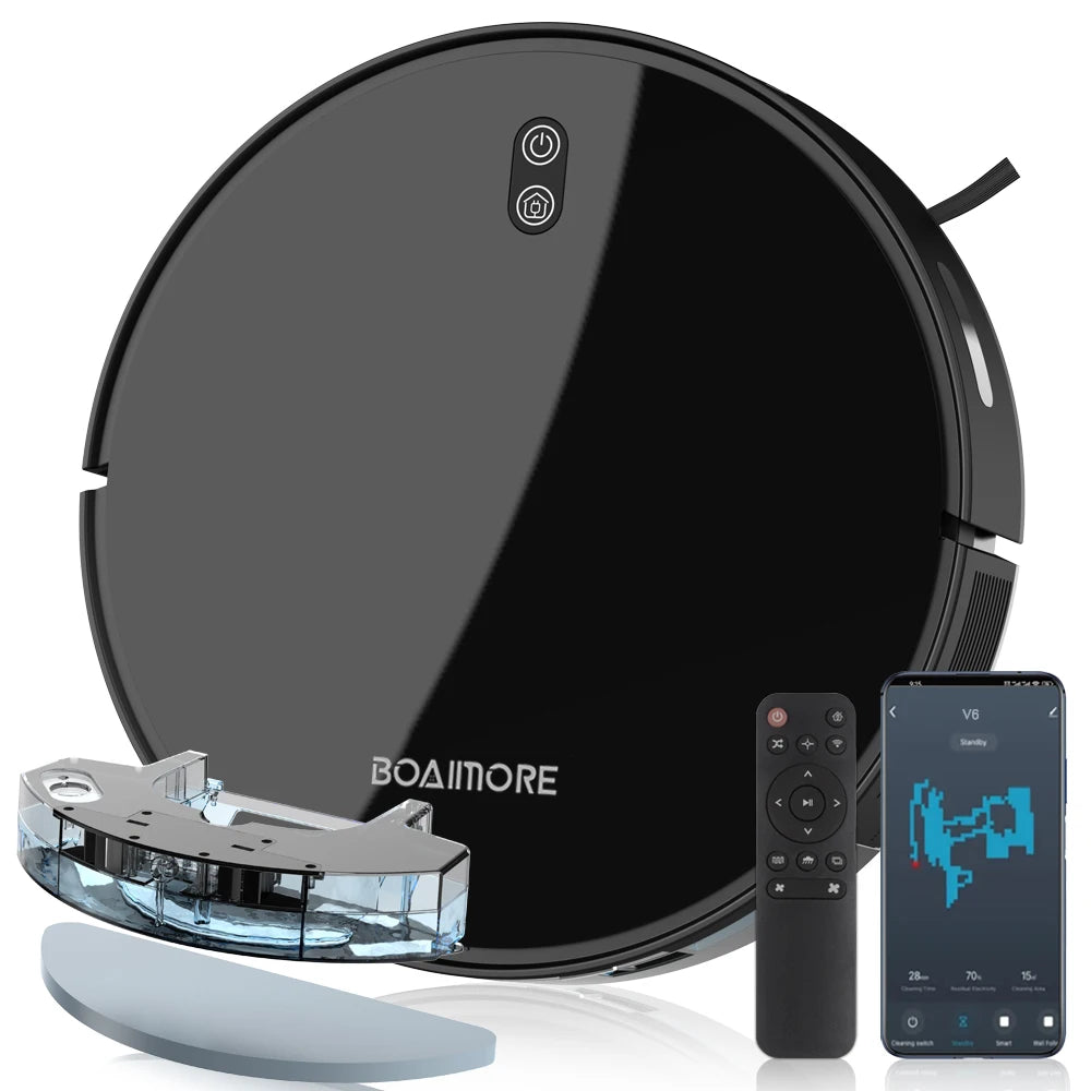 Robot aspirateur combiné serpillière, aspiration robotisée 6000PA, contrôle WiFi/voix, recharge automatique, poils d'animaux pour le nettoyage domestique robotisé