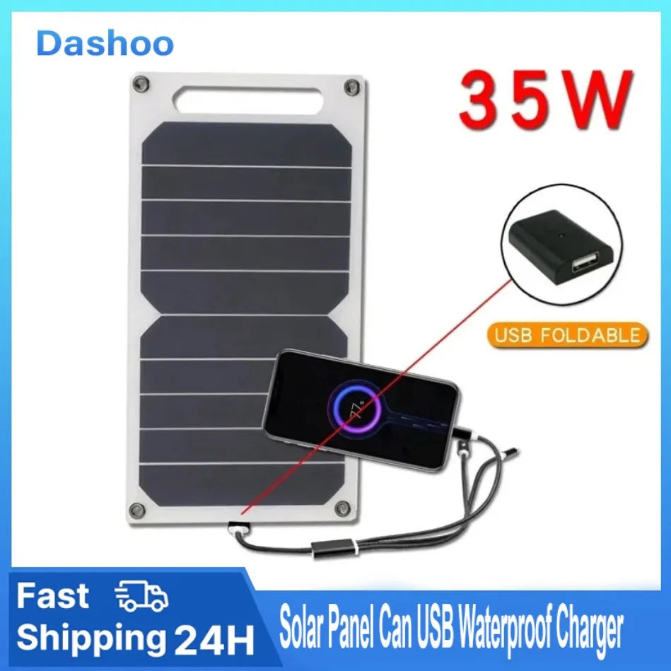 Batterie portable, panneau de charge pour téléphone portable, panneau solaire 6.1V 35W avec USB, étanche, pour la randonnée et le camping en plein air