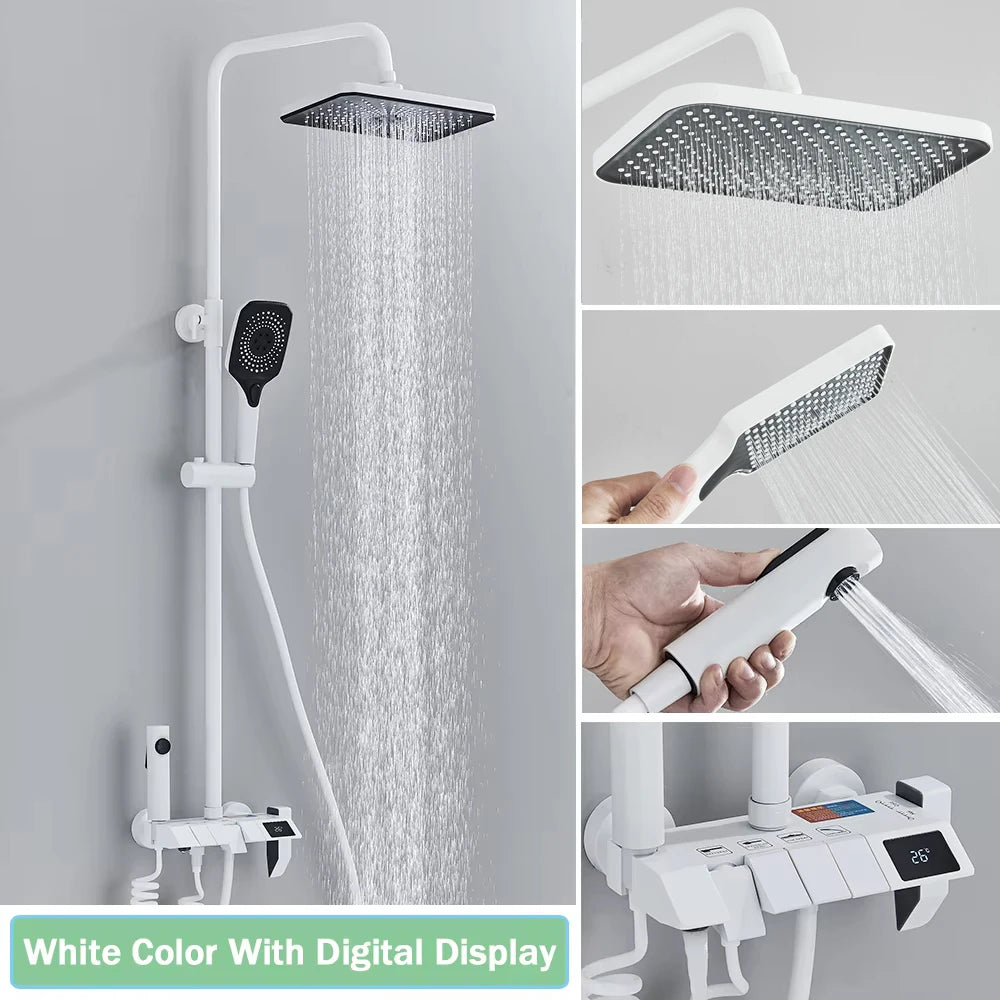Rozin – ensemble de robinets de douche à affichage numérique intelligent noir, système de salle de bains à pluie de Style Piano, mitigeur numérique gris, douche de Bidet
