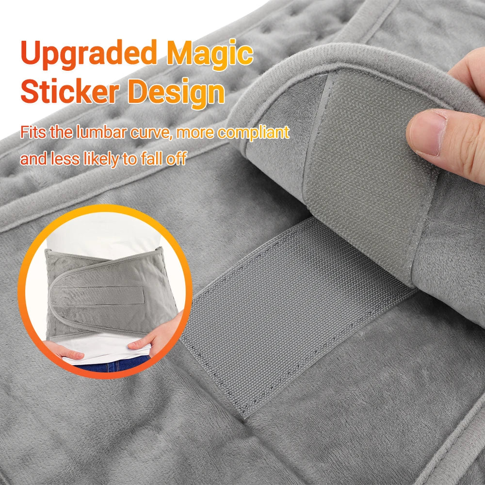 Ceinture chauffante grise avec design autocollant magique, ajustement lombaire confortable et maintien sécurisé