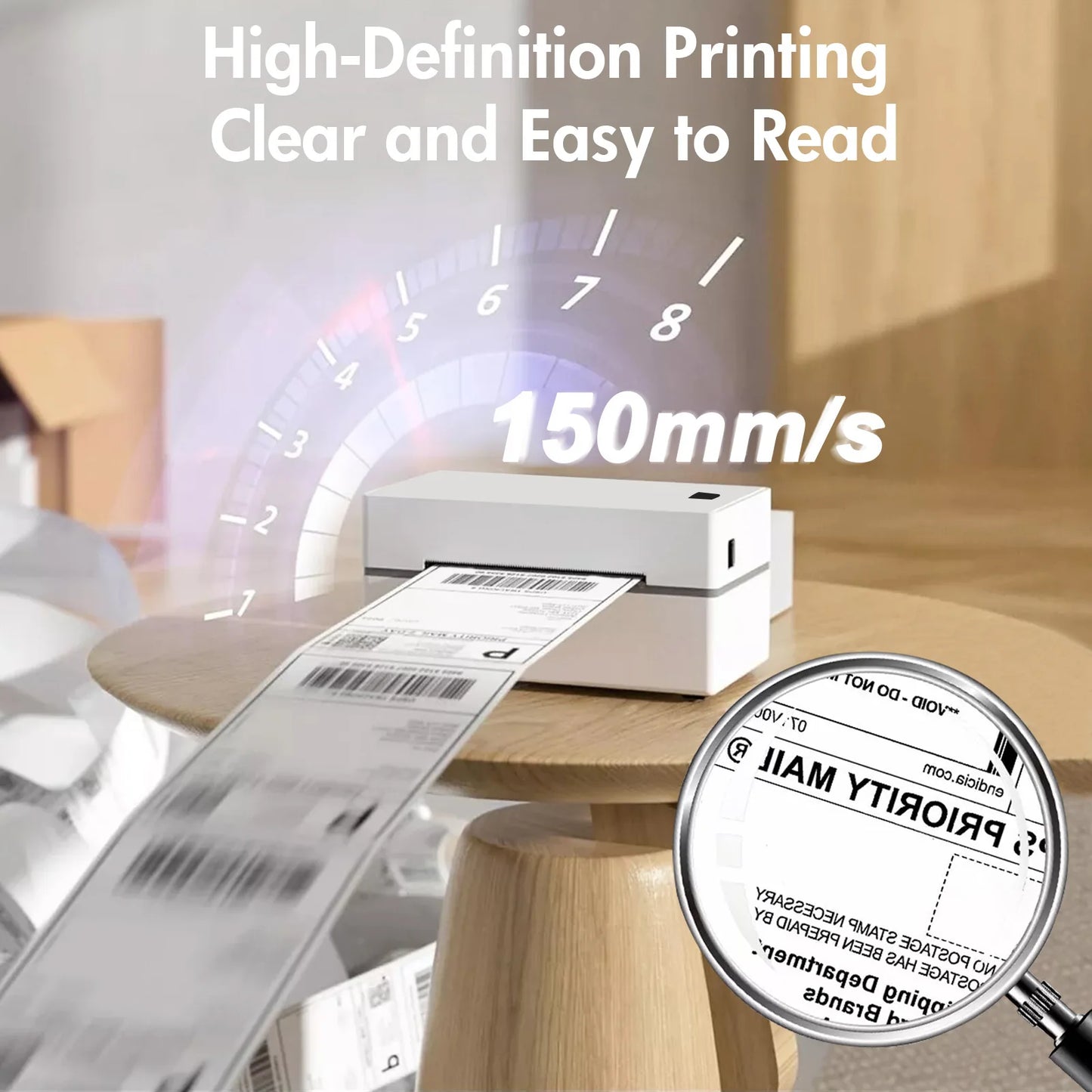 Imprimante d'étiquettes haute définition, impression claire et rapide à 150mm/s