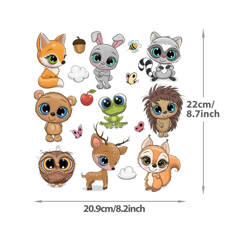 Sticker mural animaux mignons pour chambre enfant, 22x20.9cm, design cartoon forêt