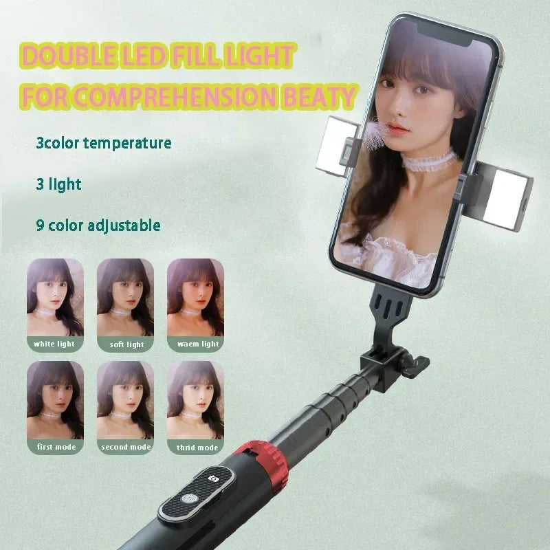 Trépied perche à selfie P160 de 1.6 m, support de téléphone portable rétractable en alliage d'aluminium avec Bluetooth aste pour IOS Android