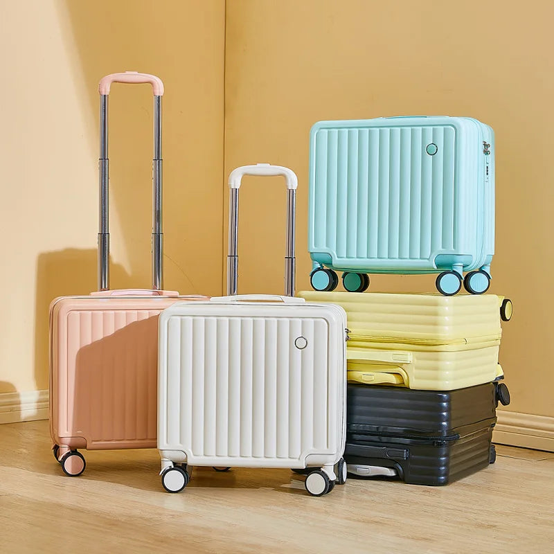 Valise de voyage de 18 pouces, jolie valise de compagnie aérienne, boîte à mot de passe, roue silencieuse, châssis léger monté universel