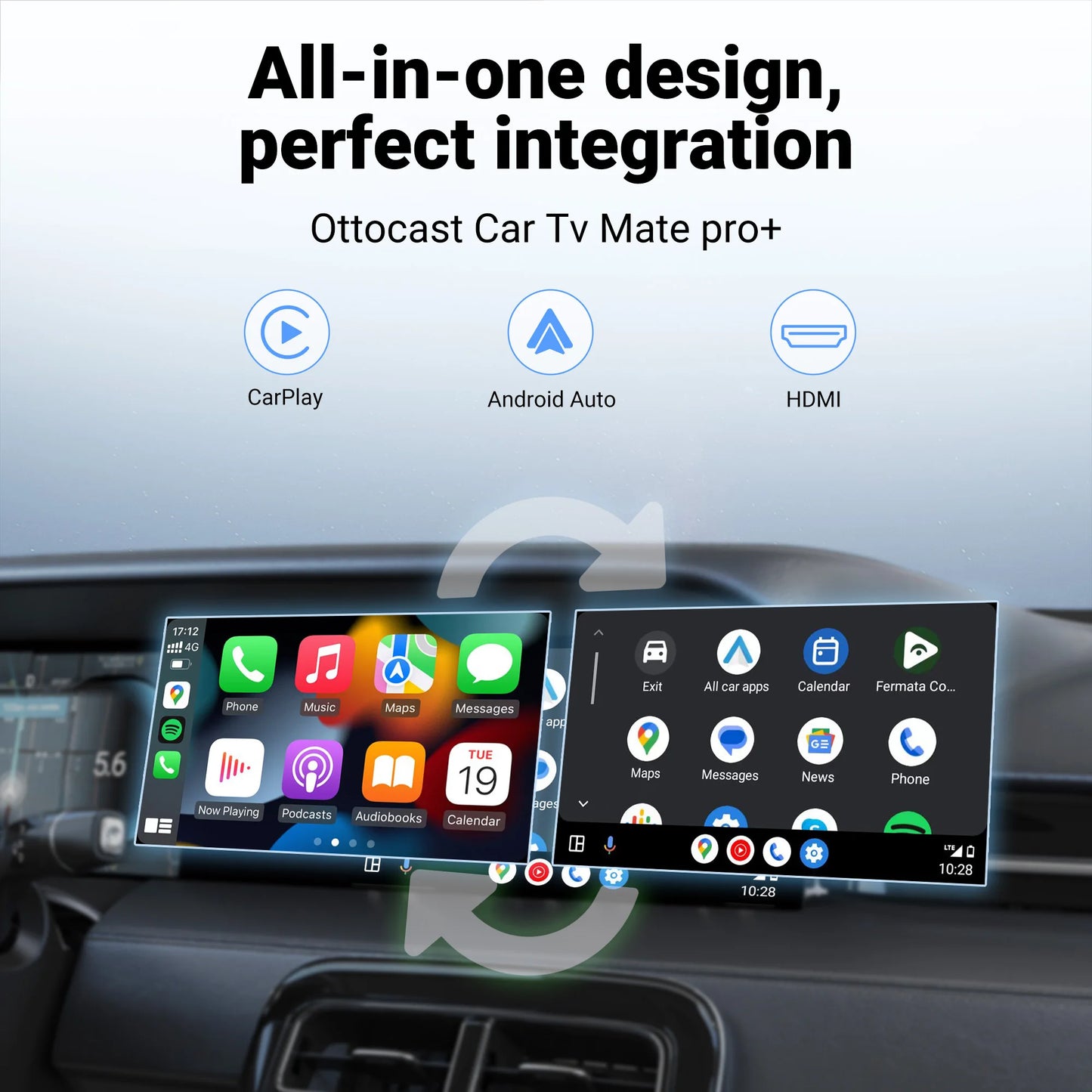 Ottocast voiture TV Mate Max Express 4 en 1 sans fil CarPlay Android Auto filaire DisplayPort dispositif écran miroir TV bâton pour voiture
