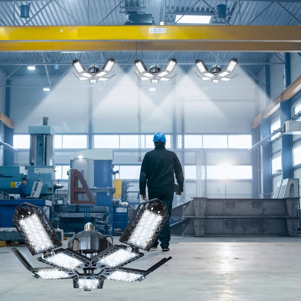 Lampe LED industrielle à 6 panneaux pour atelier, éclairage puissant et réglable dans usine