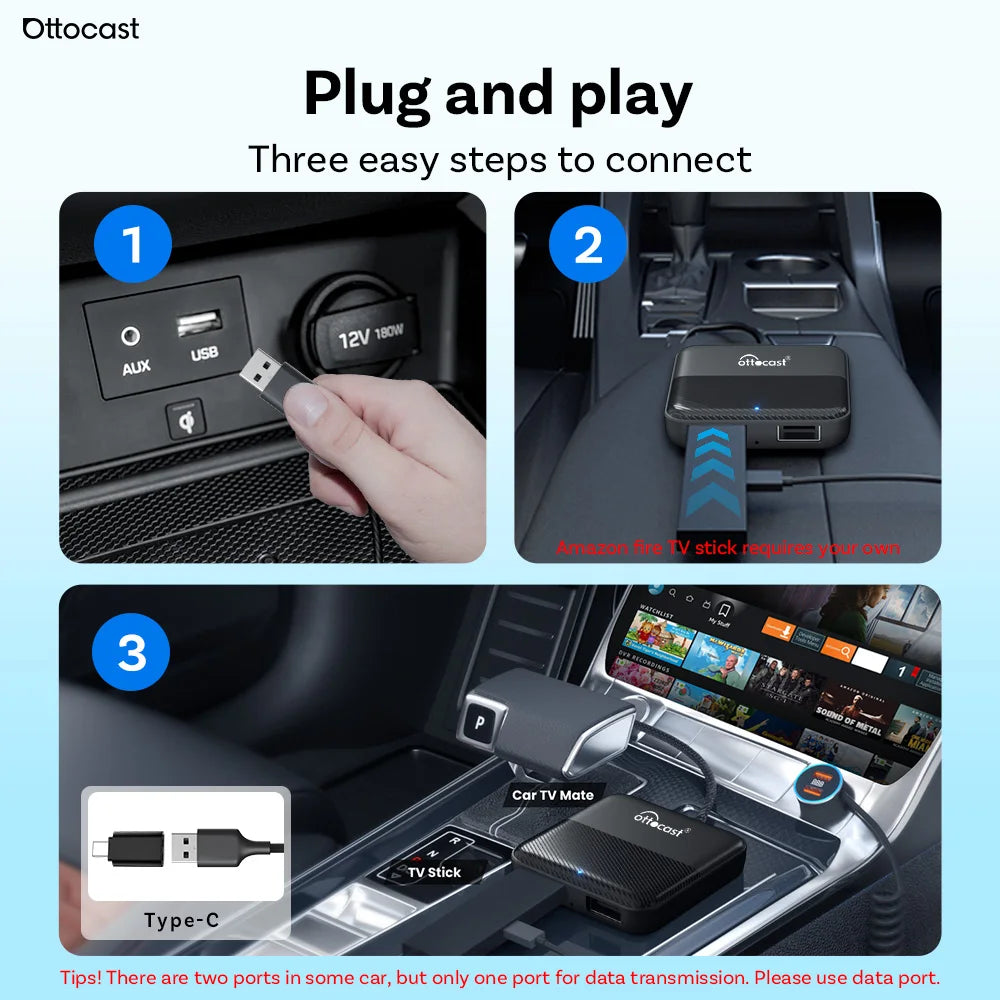 Ottocast voiture TV Mate Max Express 4 en 1 sans fil CarPlay Android Auto filaire DisplayPort dispositif écran miroir TV bâton pour voiture