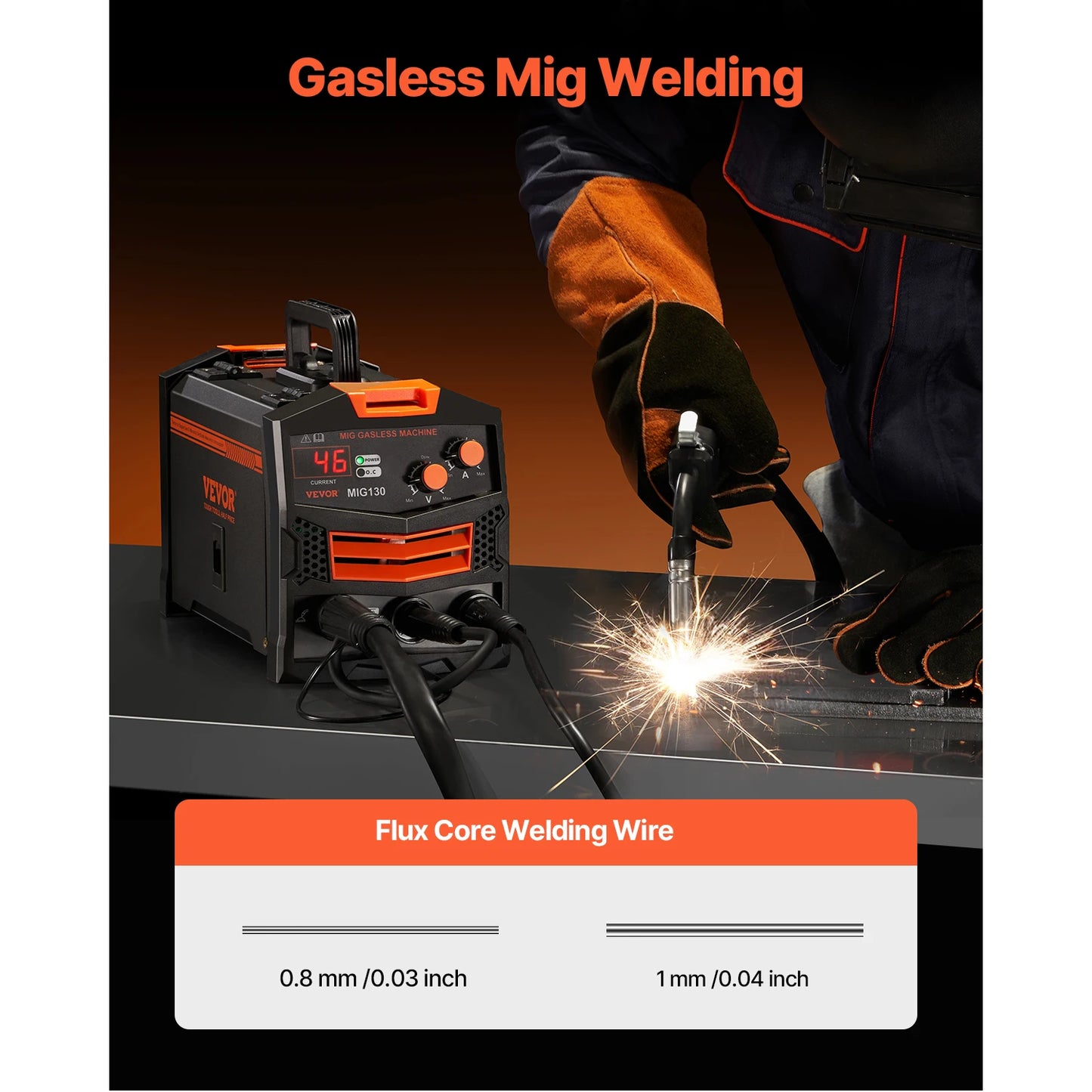 SucceBuy – soudeur MIG 130Amp, Machine à souder Mig synérique, noyau de Flux sans gaz, soudeur Mig Portable avec écran d'affichage numérique