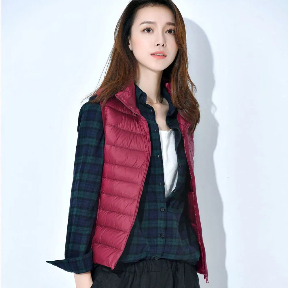 Nouveau Gilet Ultra Léger en Duvet pour Femme 2026 – Veste Sans Manches Slim Portable Coupe-Vent Légère pour Fille