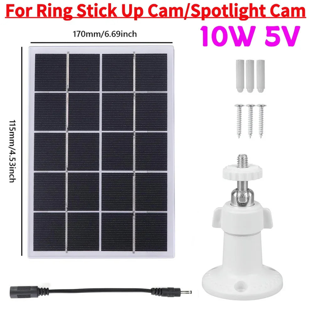 Panneau solaire 10W 5V pour caméra Ring Stick Up ou Spotlight, avec support et câble, dimensions 170x115mm