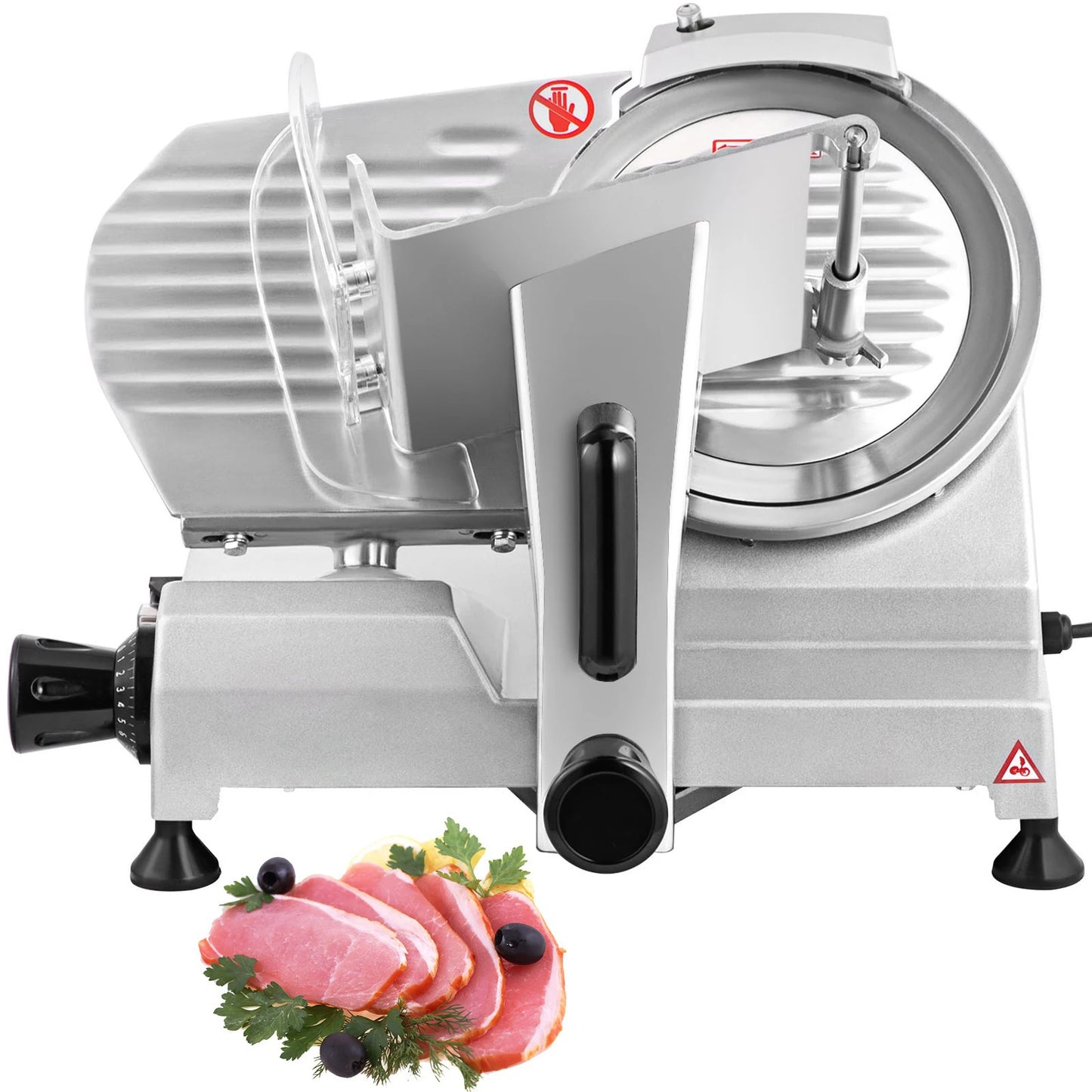 VEVOR Trancheuse Électrique Commerciale 200 W Trancheuse à Jambon Lame 203 mm 350-400 tr/min Trancheuse Charcuterie en Acier Inoxydable et Alu pour Couper en Tranches Viande Fromage Légumes Fruits