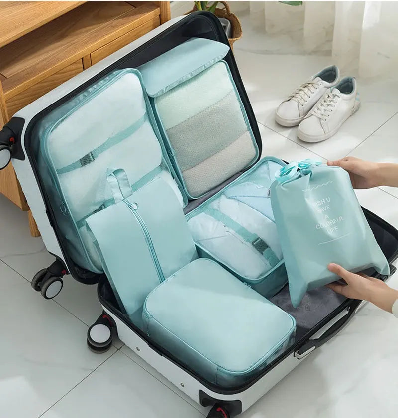 Ensemble de 10/7 pièces, organisateur de voyage, sacs de rangement, valise, Cubes d'emballage, étuis portables, garde-robe, bagages, vêtements, pochette à chaussures pliable