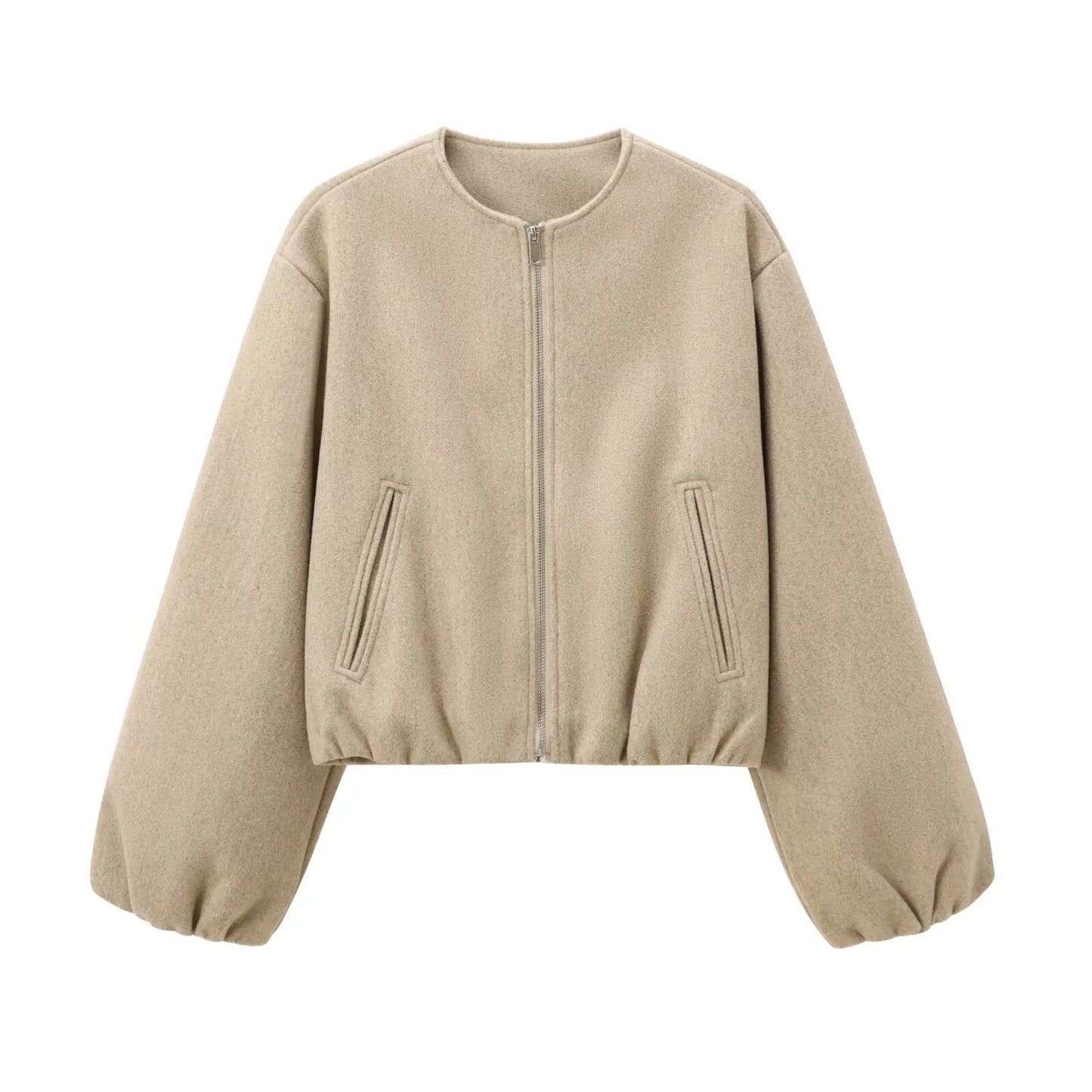 Blouson aviateur rétro à manches longues pour femmes, manteau à col rond, ourlet élastique, fermeture éclair, mode féminine, doux, automne, hiver