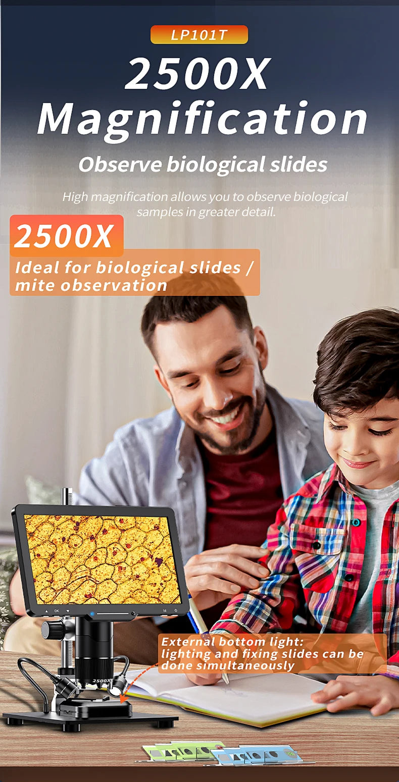 Microscope numérique HDMI 2500X, 3 objectifs 2K, caméra vidéo, écran IPS 10.1 pouces, bricolage, réparation de téléphones électroniques, outils de soudage