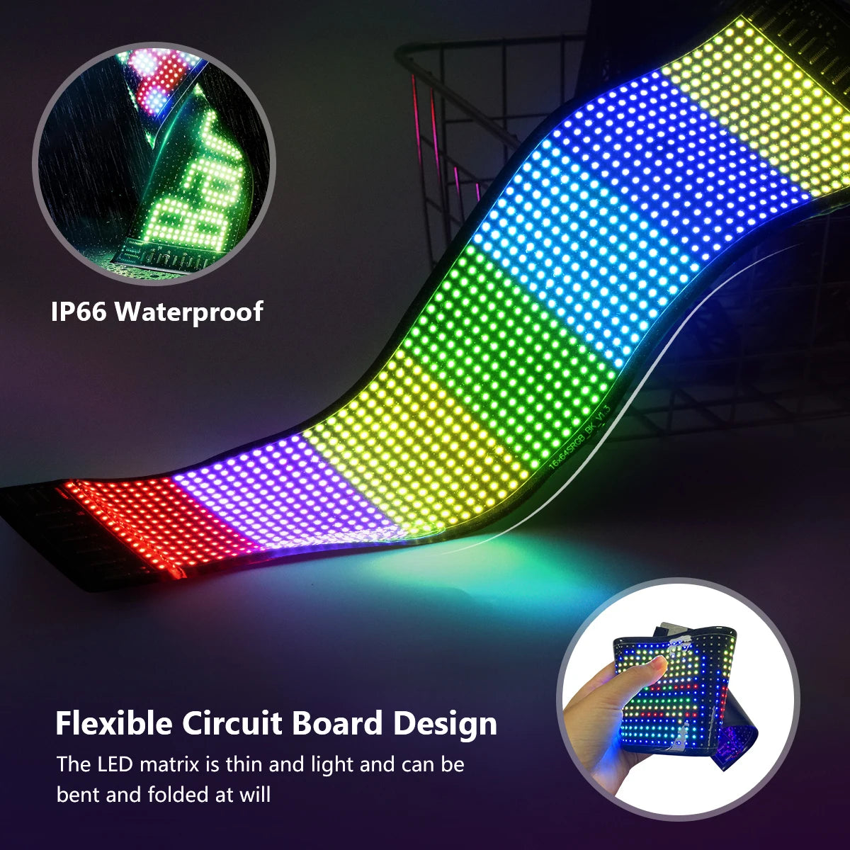 Écran LED flexible RGB étanche IP66, matrice lumineuse pliable et légère pour affichage dynamique