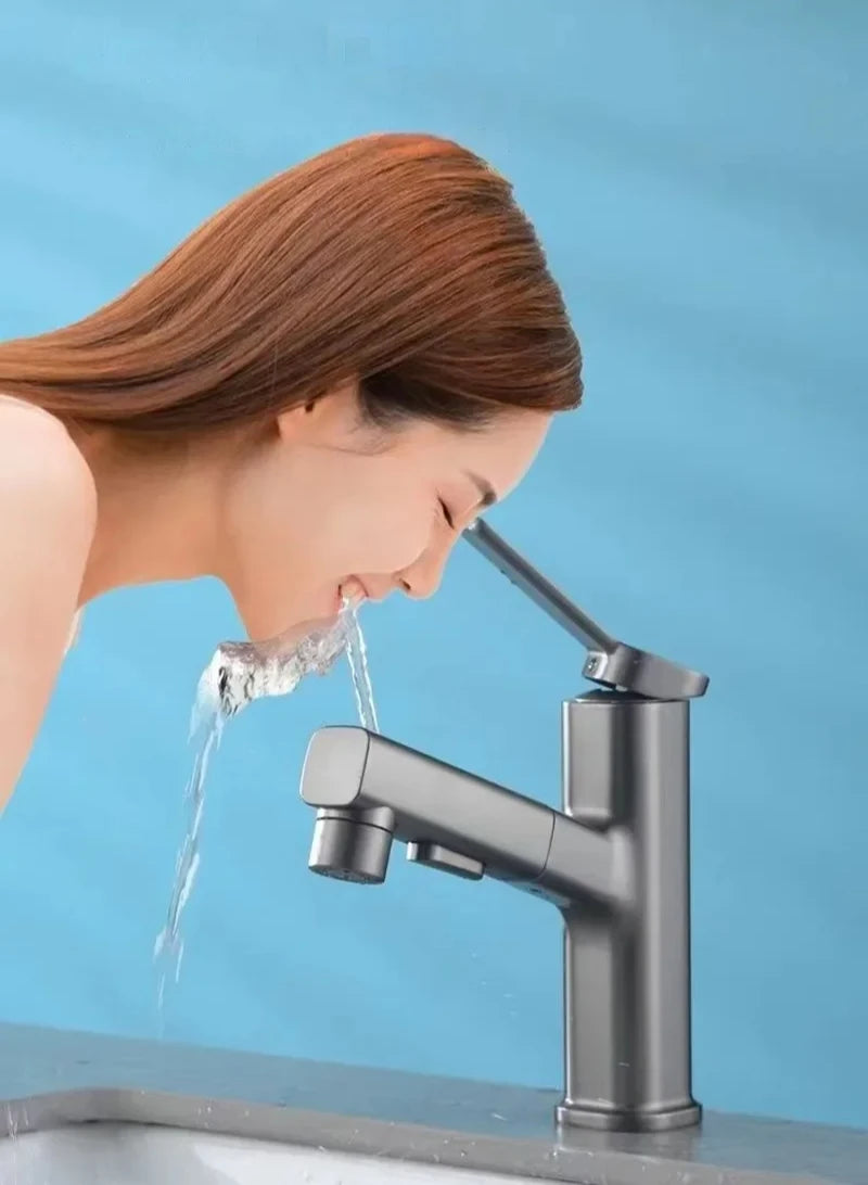 Robinet de lavabo en laiton chaud et froid, pulvérisateur à jet à 3 fonctions, pour salle de bains, poignée unique, double trou, mitigeur d'évier extractible