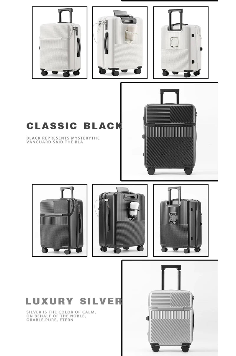 Valise bagages valise d'affaires élégante avec porte-gobelet compacte 20 pouces légère bagage à main