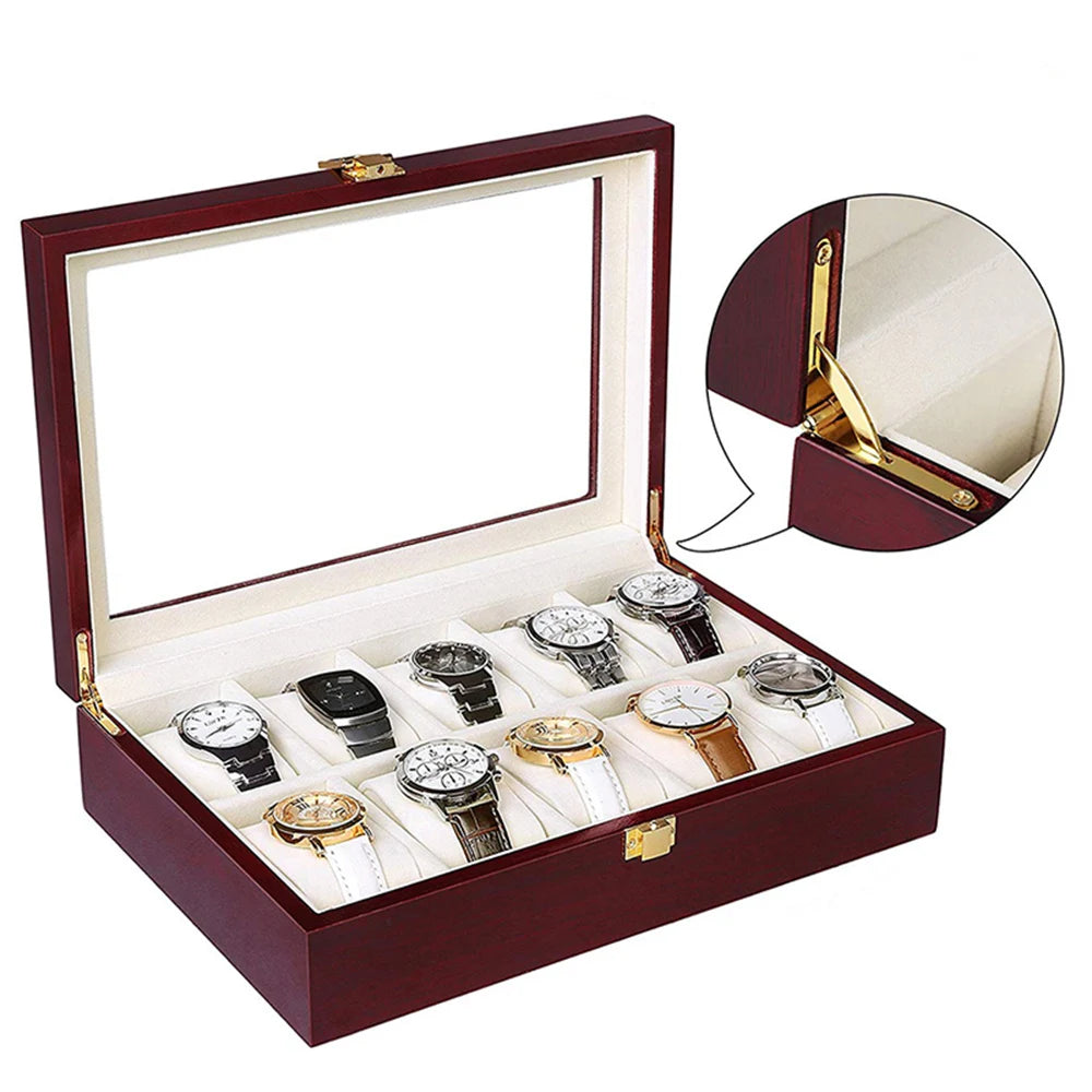 Boîte de montre en bois de luxe 1/2/3/5/6/10/12 grilles organisateurs de montre 6 fentes boîtes de support en bois pour hommes femmes montres affichage de bijoux