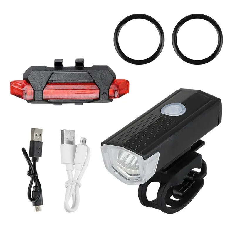 Feu avant et arrière vélo rechargeable USB, lumière LED, accessoires sécurité cycliste