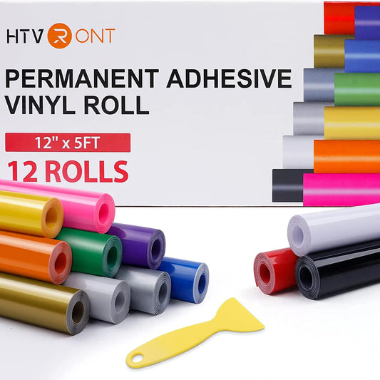 12 rouleaux de vinyle adhésif permanent multicolore 12" x 5FT avec raclette, idéal bricolage et personnalisation