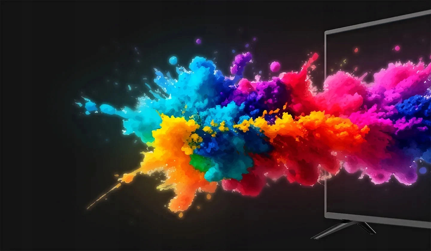Écran TV avec explosion de couleurs vives, idéal pour gadgets high-tech et divertissement