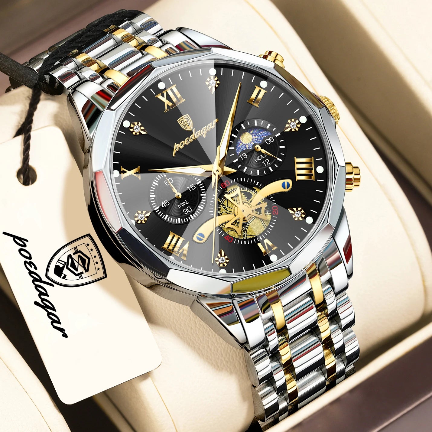 POEDAGAR Montre de luxe pour homme, étanche, chronographe lumineux, montre sport pour homme, acier inoxydable, montre à quartz tendance pour homme, Reloj