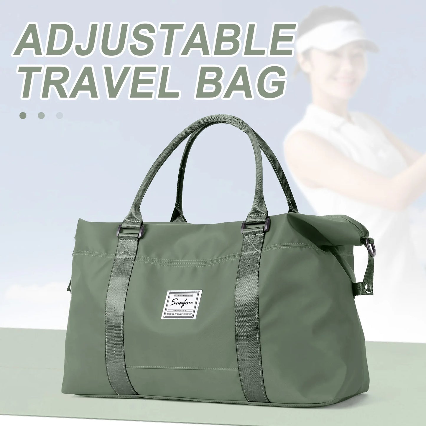 Sac de voyage ajustable vert olive, idéal pour les déplacements et activités sportives