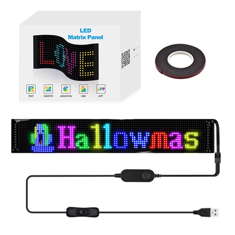 Panneau LED matrix flexible avec texte coloré 'Hallowmas', USB, app et adhésif inclus