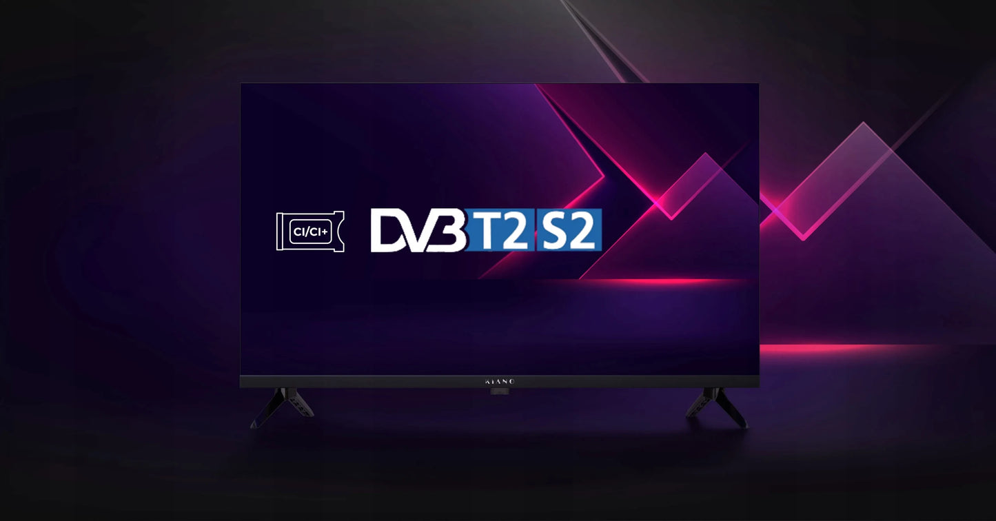 Téléviseur DVB-T2 S2 avec CI/CI+ pour réception numérique, écran plat moderne avec éclairage LED violet
