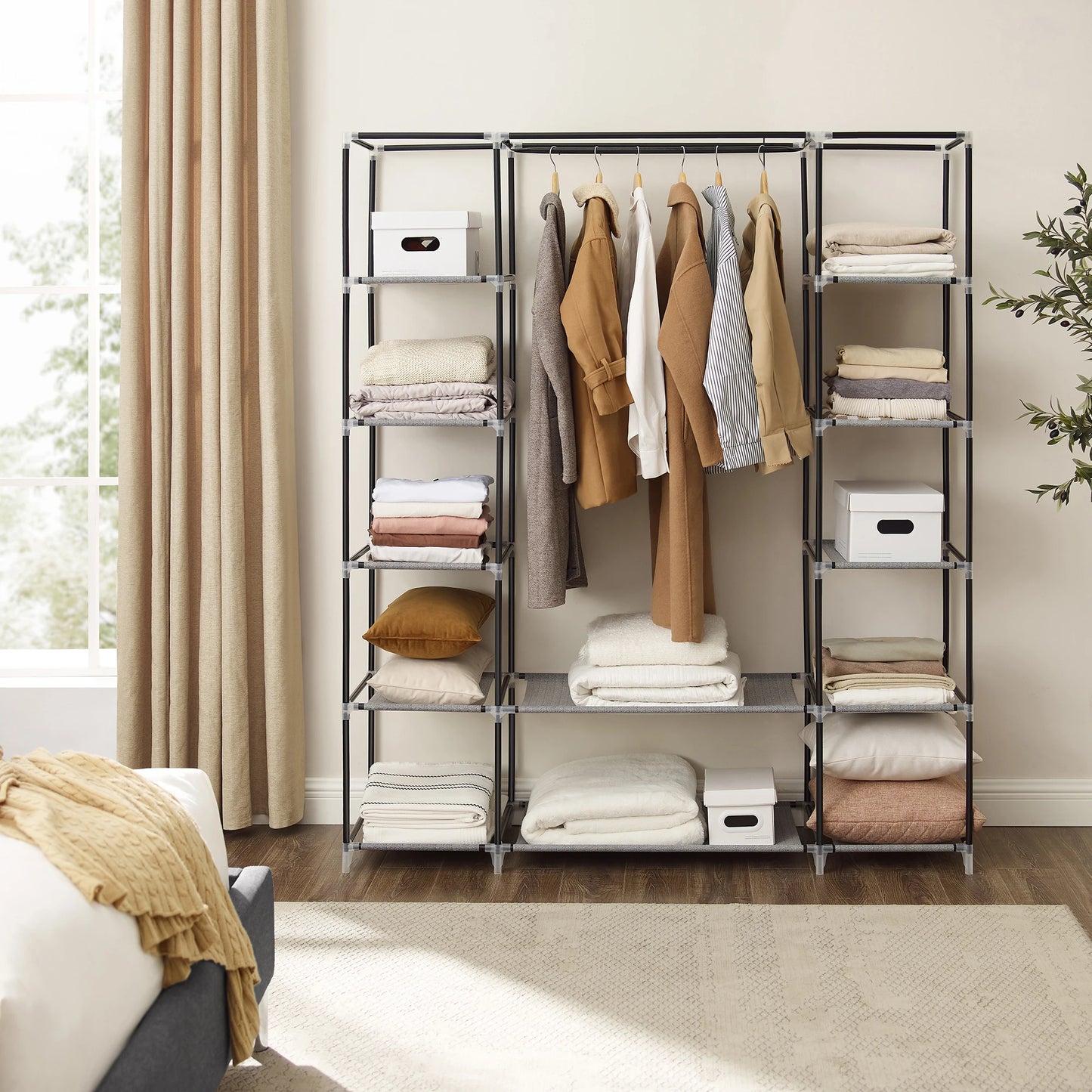 Bly GMICS-armoire de Cisco, penderie portable pour chambre à coucher, rail à vêtements avec housse en tissu non tissé, évaluation du stockage des vêtements