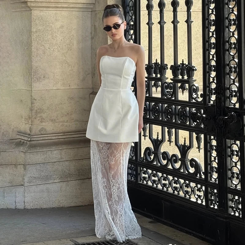 Tornova – robe en dentelle sans bretelles pour femme, ensemble élégant et Sexy, gilet à bretelles, taille haute, jupe longue d'épissure, Slim, Banquet, 2 pièces