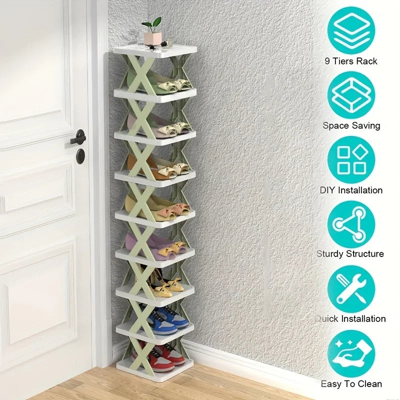 Nouveau range-chaussures à neuf niveaux 2026, range-chaussures vertical peu encombrant, range-chaussures haut et étroit pour entrées, facile à assembler