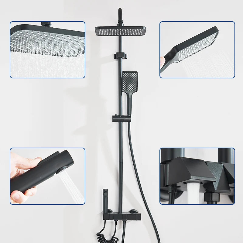 Rozin – ensemble de robinets de douche à affichage numérique intelligent noir, système de salle de bains à pluie de Style Piano, mitigeur numérique gris, douche de Bidet