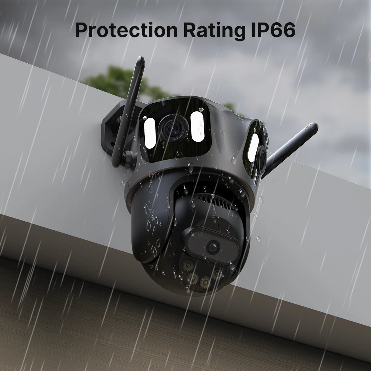 Caméra de surveillance extérieure étanche IP66, résistante à la pluie, avec antennes Wi-Fi et LEDs