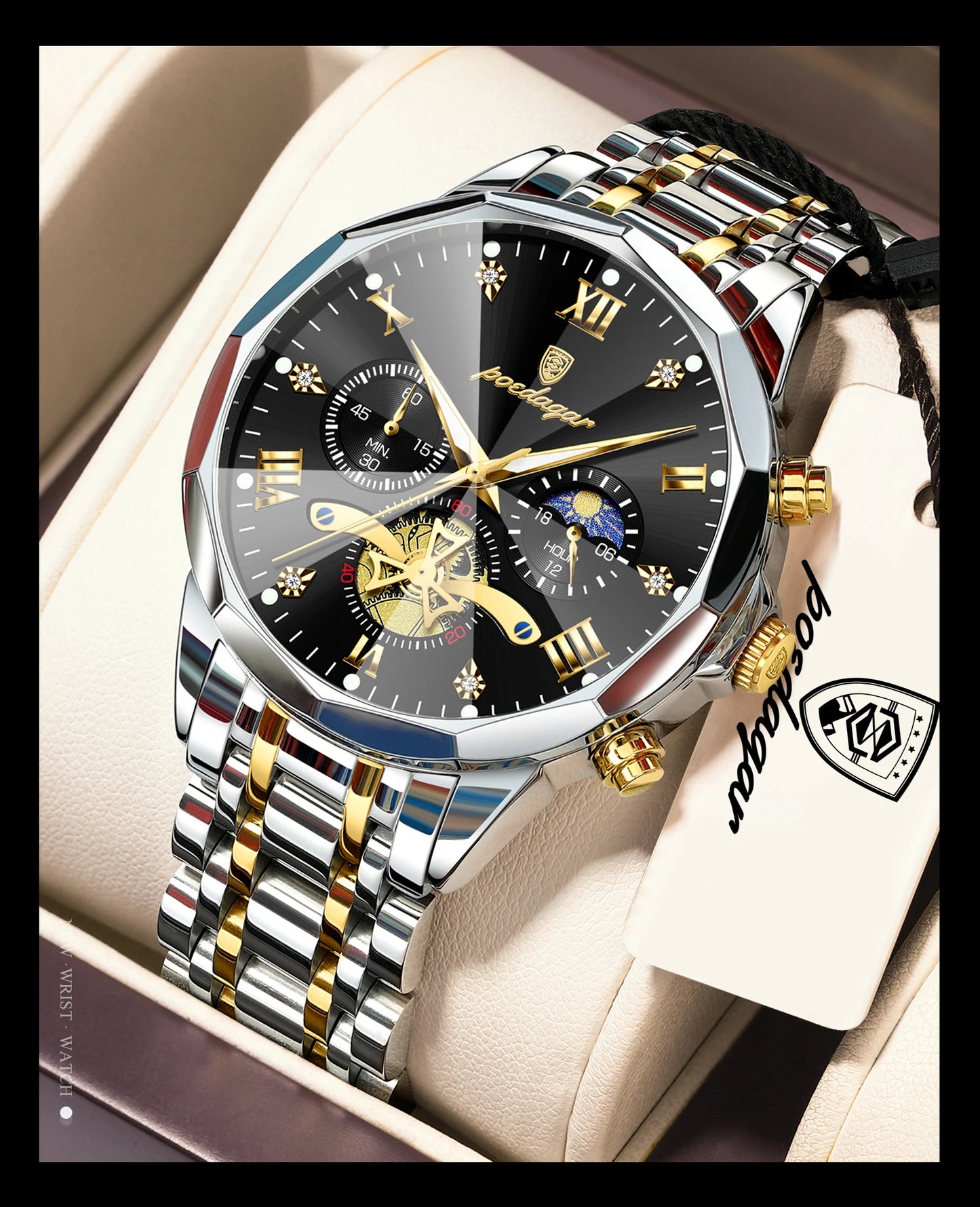 POEDAGAR Montre de luxe pour homme, étanche, chronographe lumineux, montre sport pour homme, acier inoxydable, montre à quartz tendance pour homme, Reloj