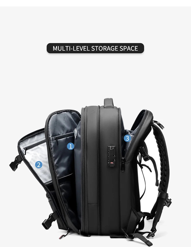 Sac à dos à compression sous vide pour ordinateur portable, sac à dos de voyage pour hommes, grande capacité, sac à dos scolaire, expansion, extérieur, SR, 17 pouces
