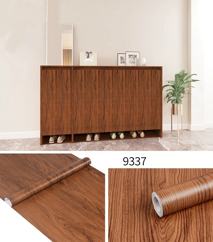 Papier peint auto-adhésif rayé en bois PVC, 45CM, autocollant étanche pour rénovation de meubles, bureau, armoire