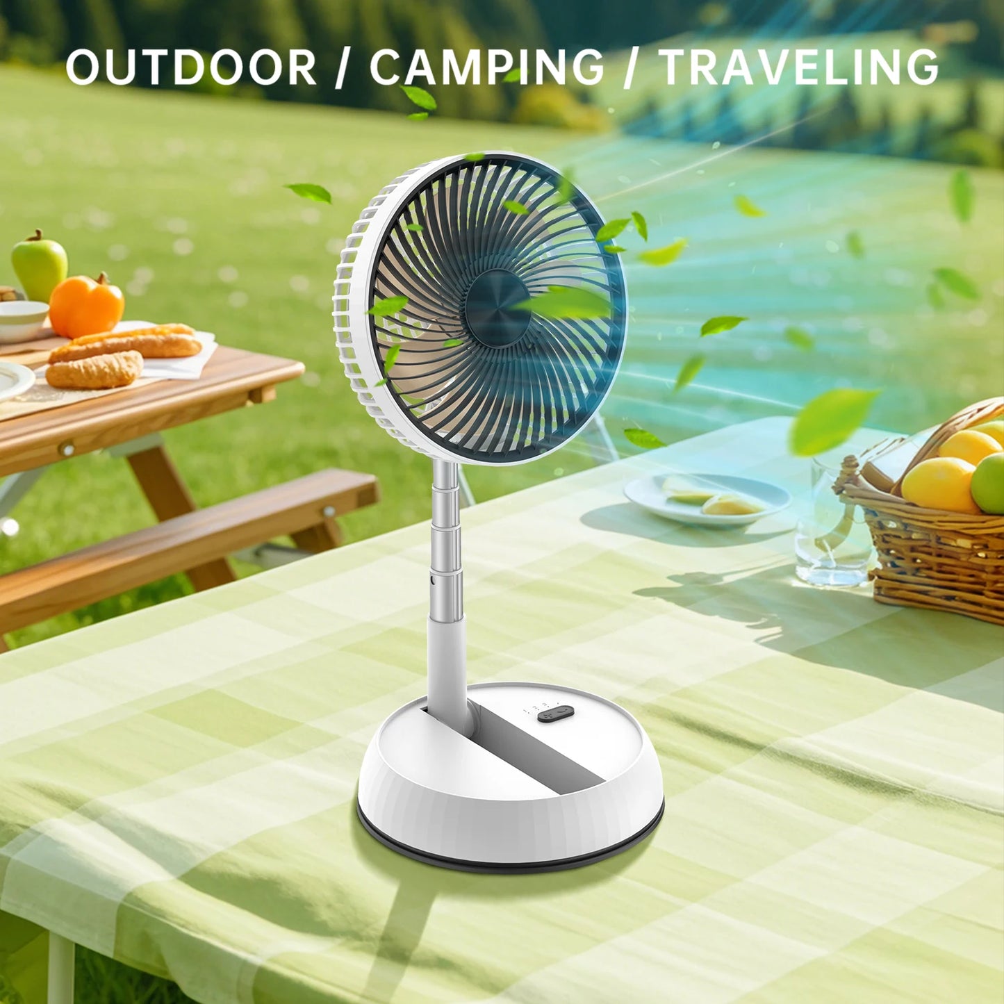Ventilateur sur pied oscillant portable avec télécommande, ventilateur de bureau pliable, batterie aste, 62 piédestaux, camping