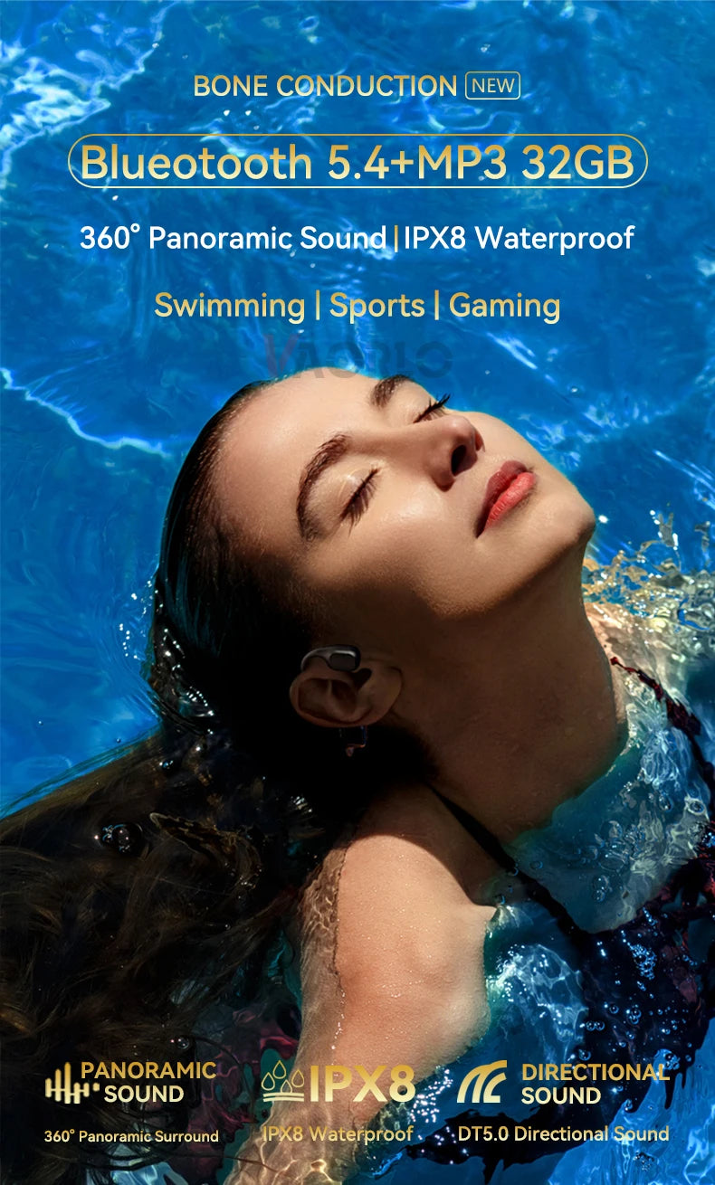 Écouteurs à Conduction osseuse, casque d'écoute étanche IPX8 pour la natation, nouveau casque de Sport sans fil Bluetooth MP3 32 go de RAM Hifi stéréo